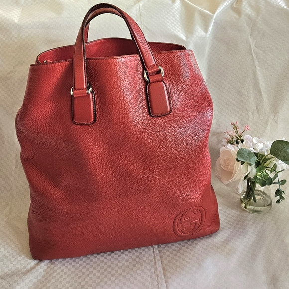 Gucci Handbags - Vintage Gucci Red Leather Luxury Large Tote Handbag